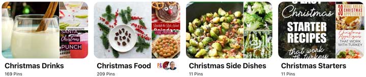 screenshot of Pinterest board ideas with holiday theme.