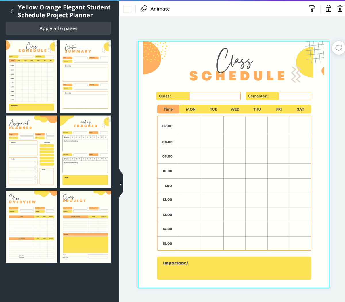 screenshot shows finished table based on a calendar template in canva. 