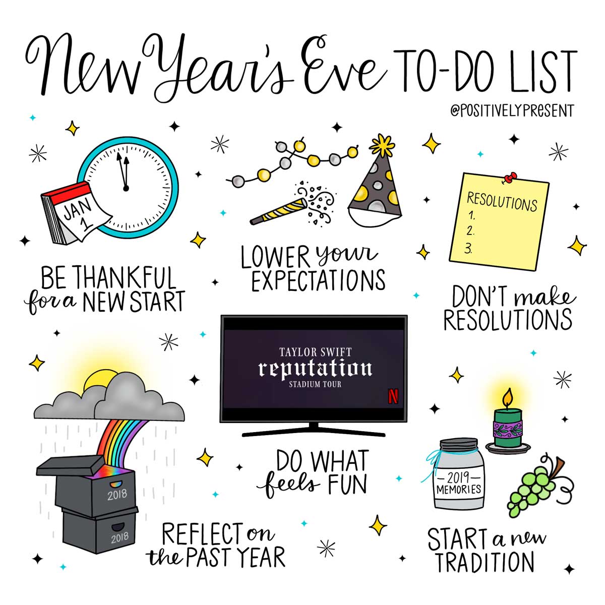 News Year's Eve to-do list illustration.