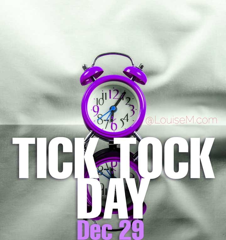 december 29 holiday tick tock day on photo of purple alarm clock.