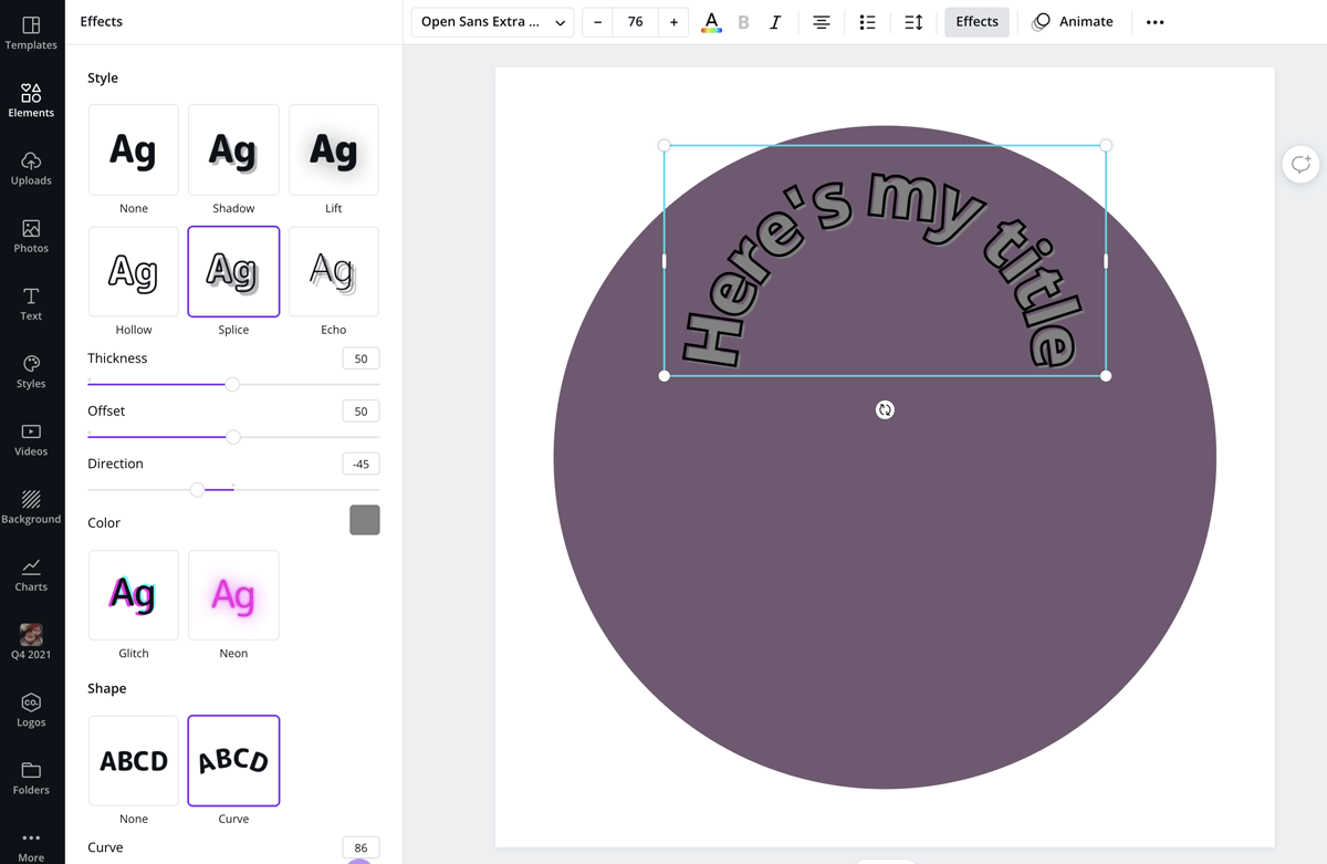 screenshot showing how to combine curved text with circle.