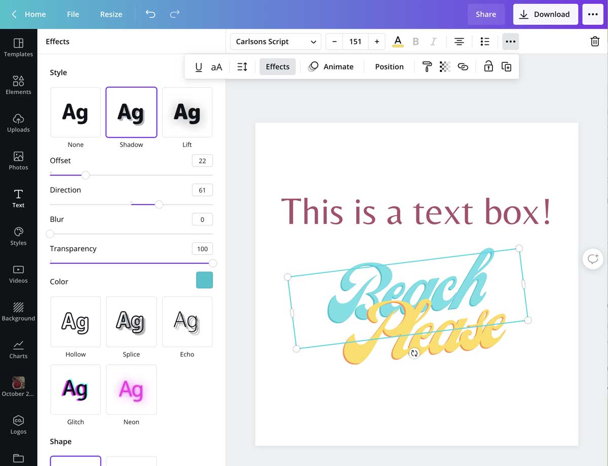 editing a font combination in canva.