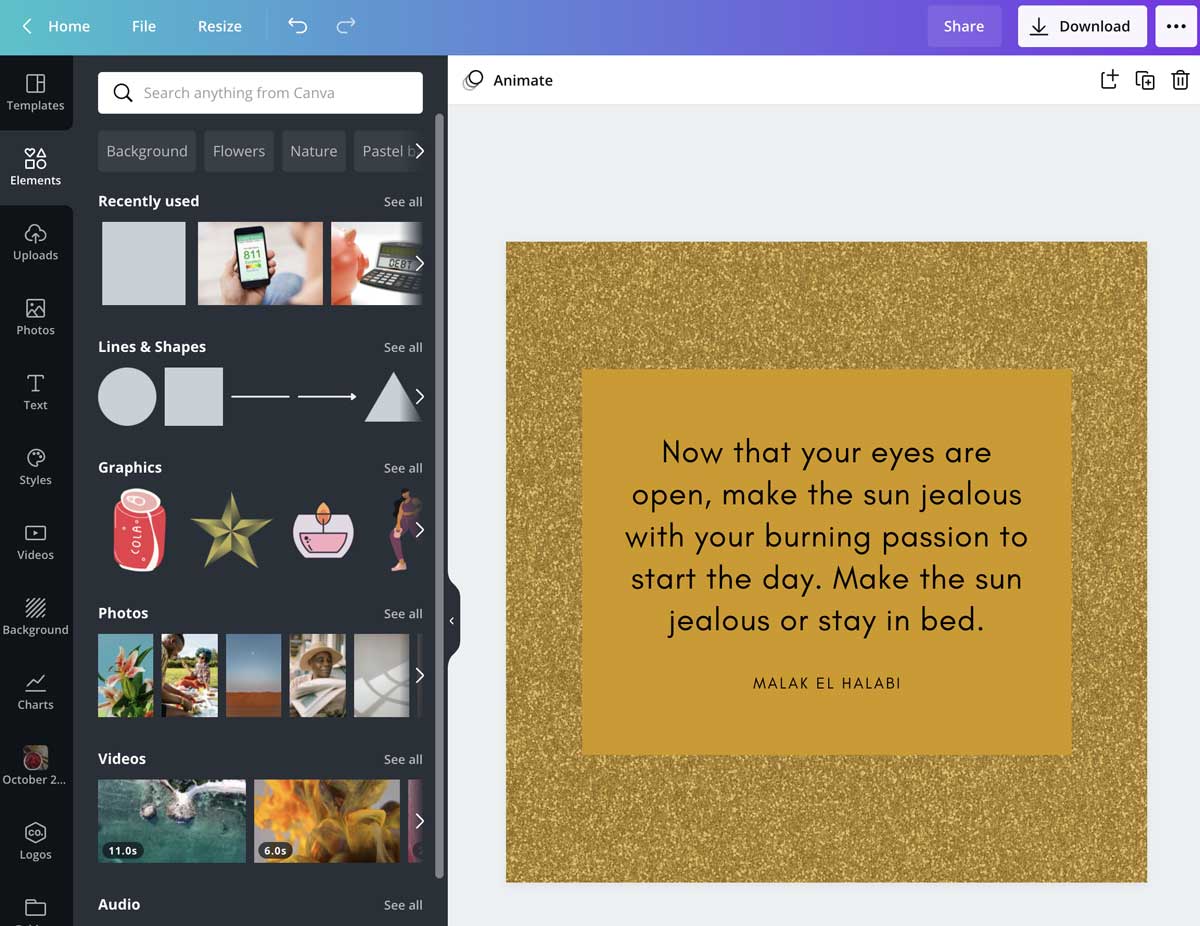 creating a text quote image in canva.