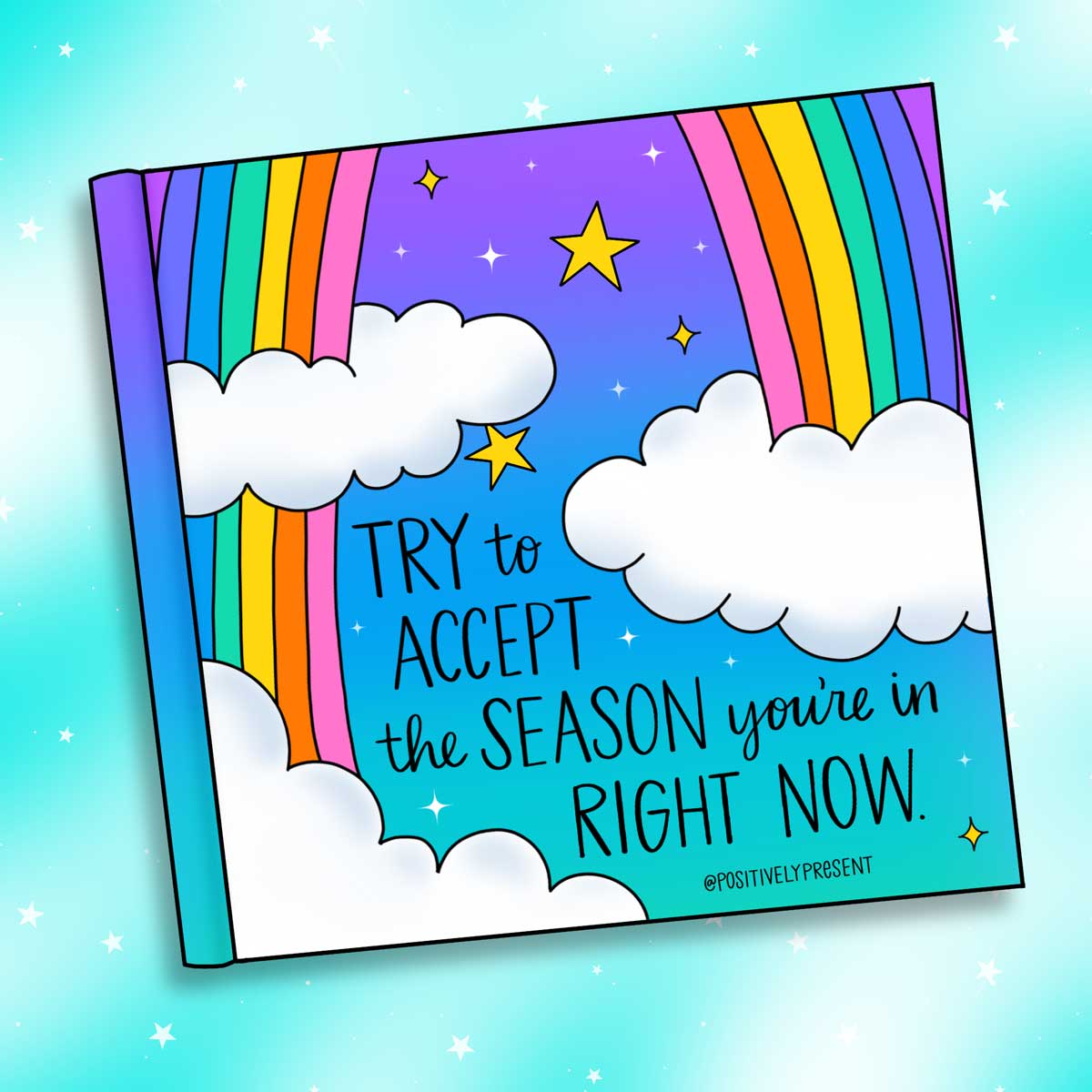 rainbow book illustration says accept the season you're in.