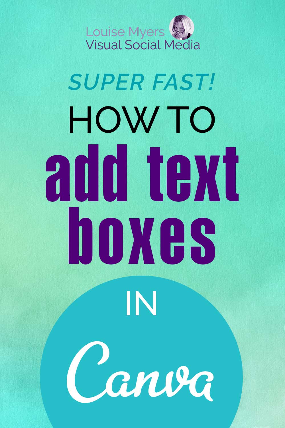 pinnable image saying how to add text boxes in canva super fast on aqua watercolor background.