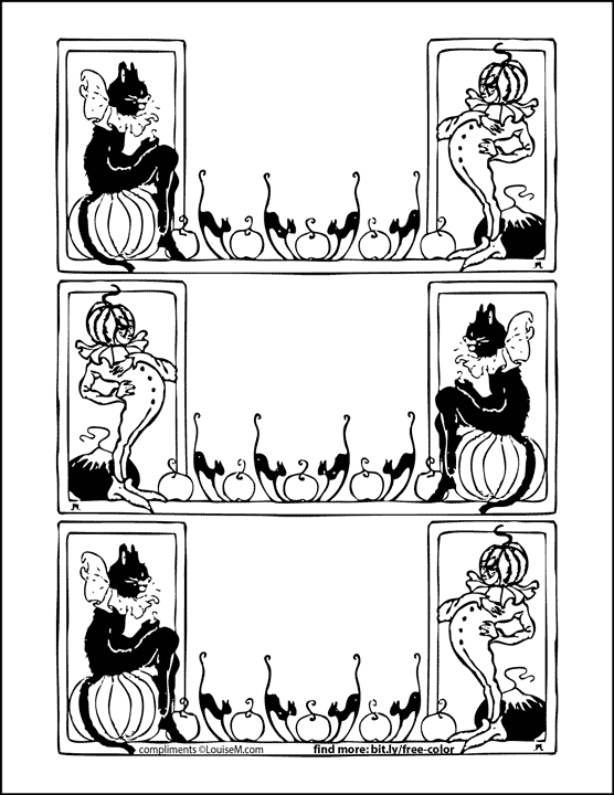 black cat and pumpkin head clown costume halloween coloring page.