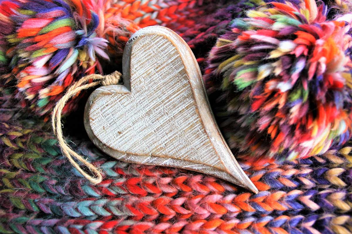 photo of colorful sweater with heart ornament.