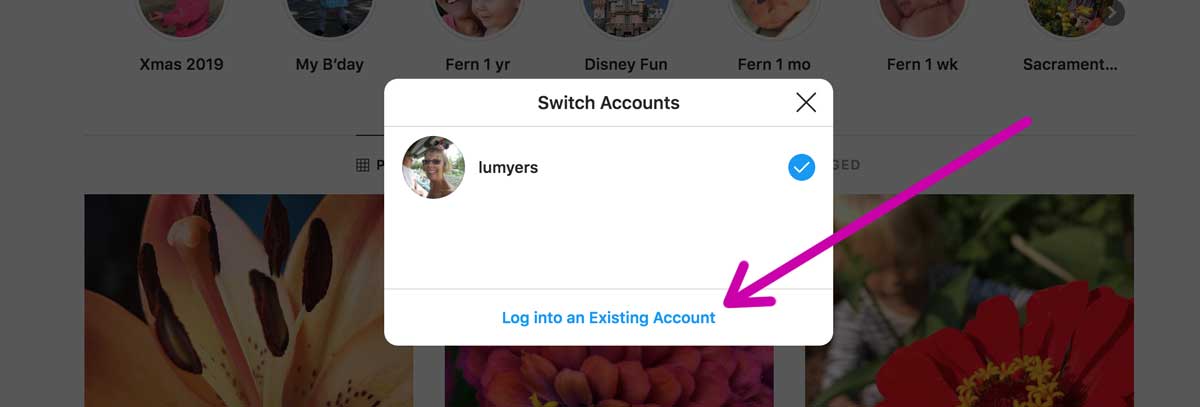 screenshot shows where to log into existing Instagram account on computer.
