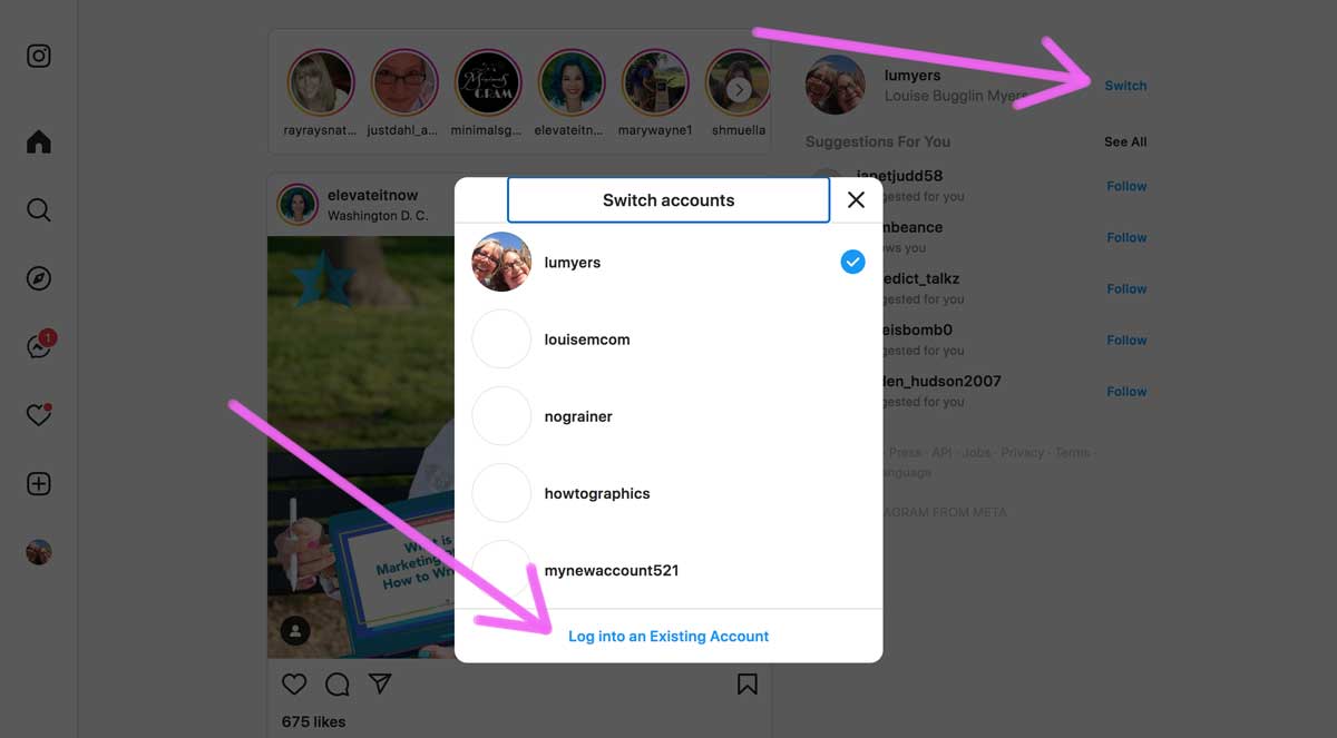 how to log into an existing instagram account on computer.