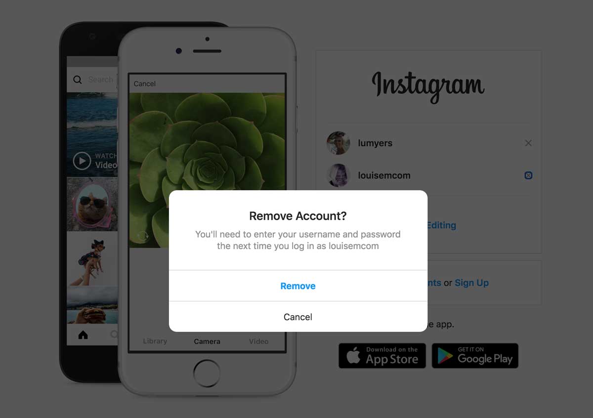 screenshot shows where to finalize removing instagram account on computer.