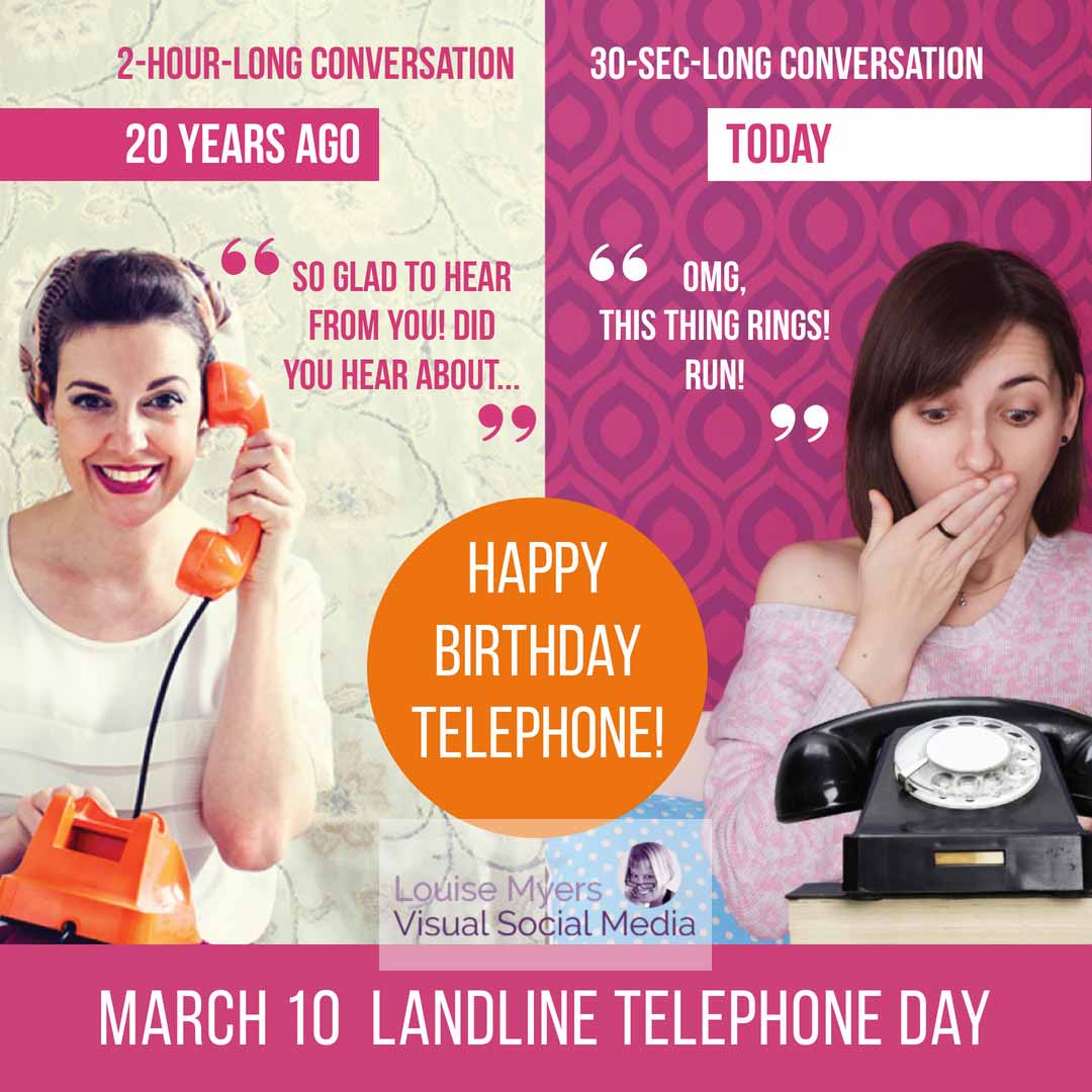 old fashioned lady talking on retro phone vs modern lady afraid of phone ringing for landline telephone day.