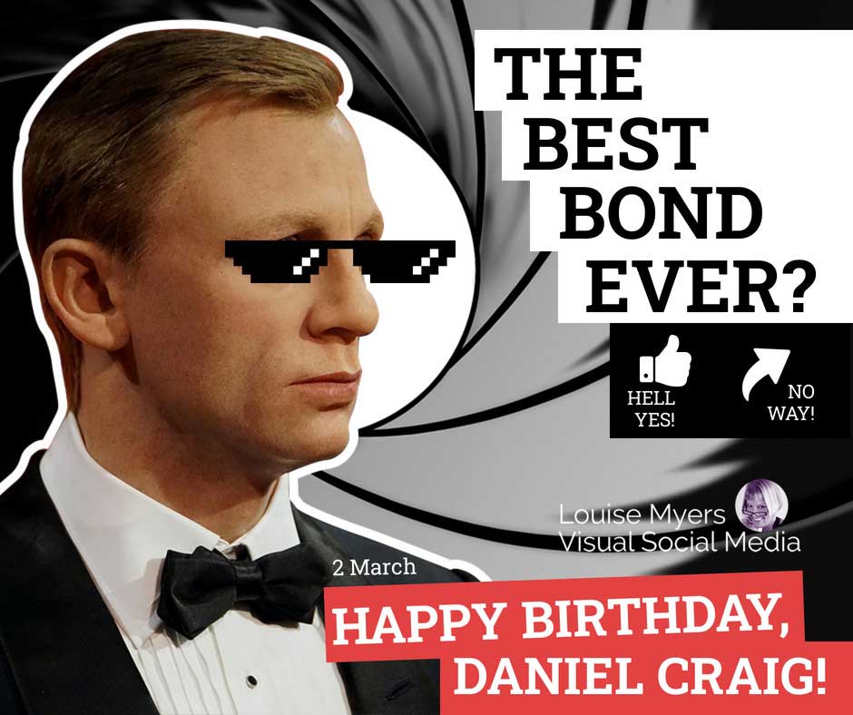 daniel craig in tuxedo with pixelated sunglasses asks who is the best bond ever.