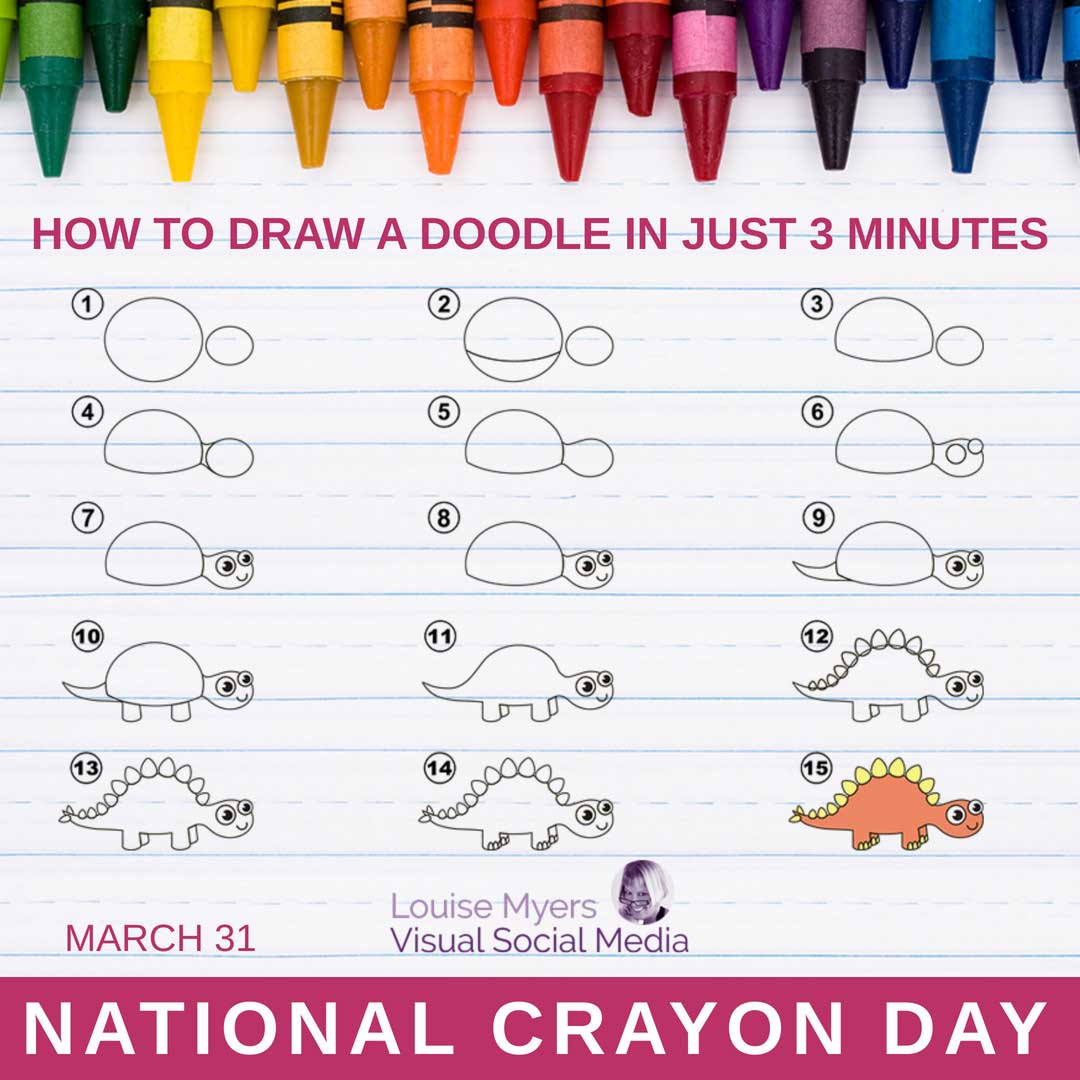 step by step instructions on how to draw a doodle for National Crayon Day.