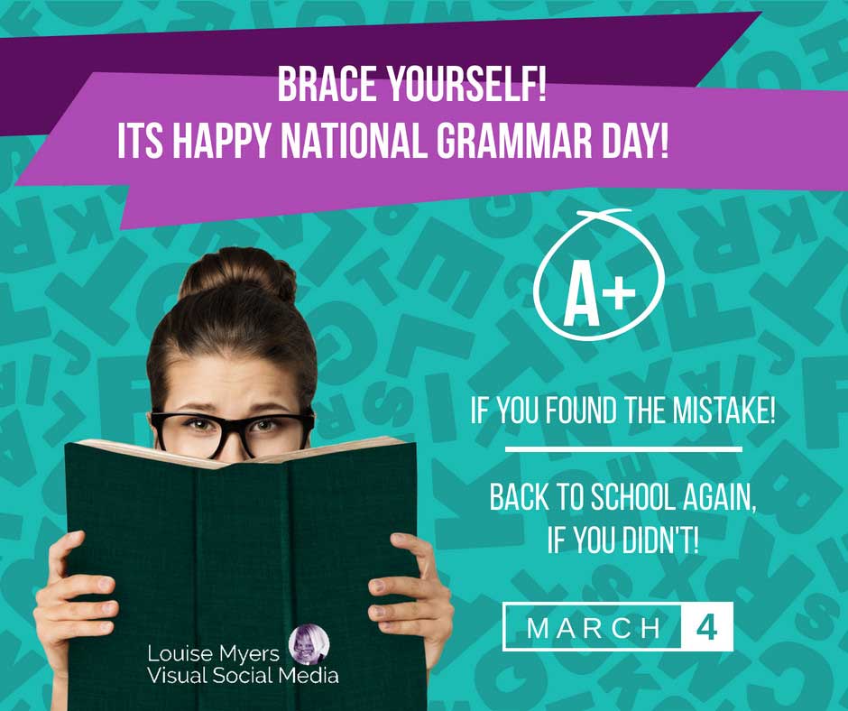 social media graphic for march 4 holiday national grammar day. 