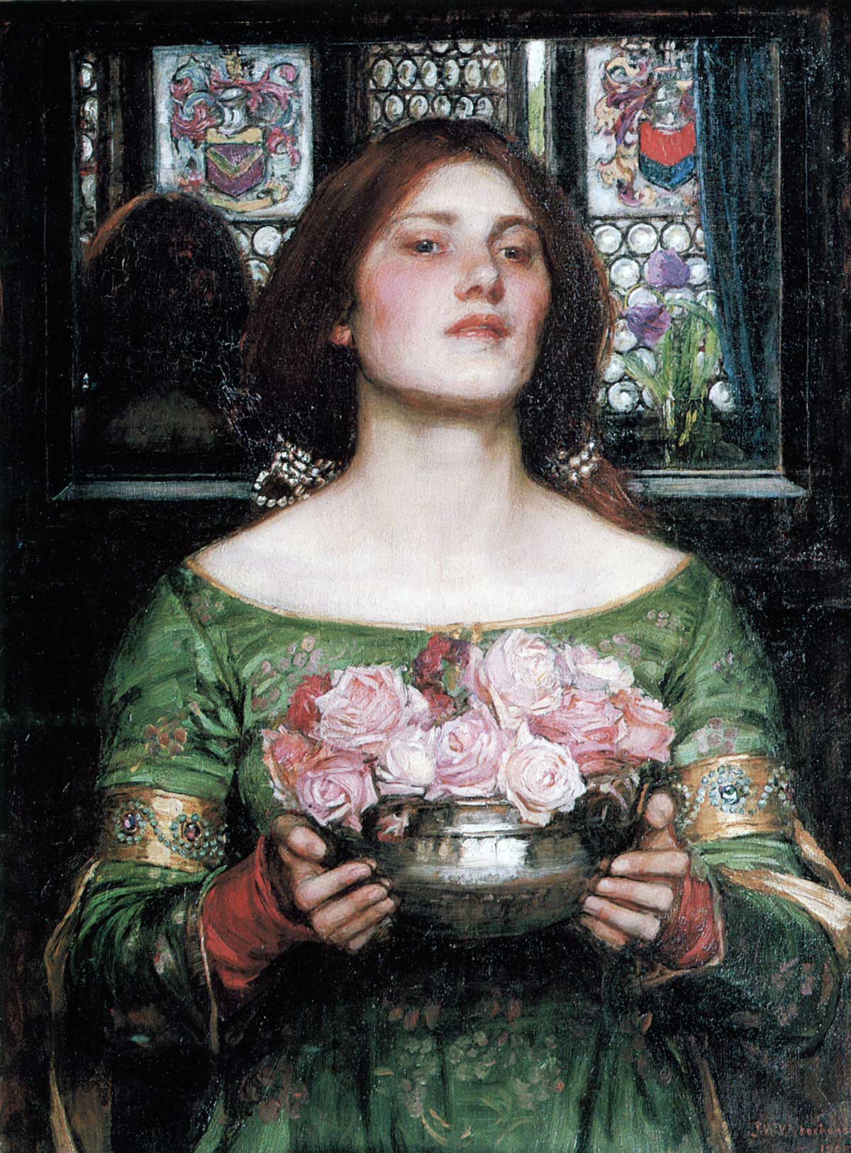 Gather ye rosebuds old masters painting of woman with bowl of roses.