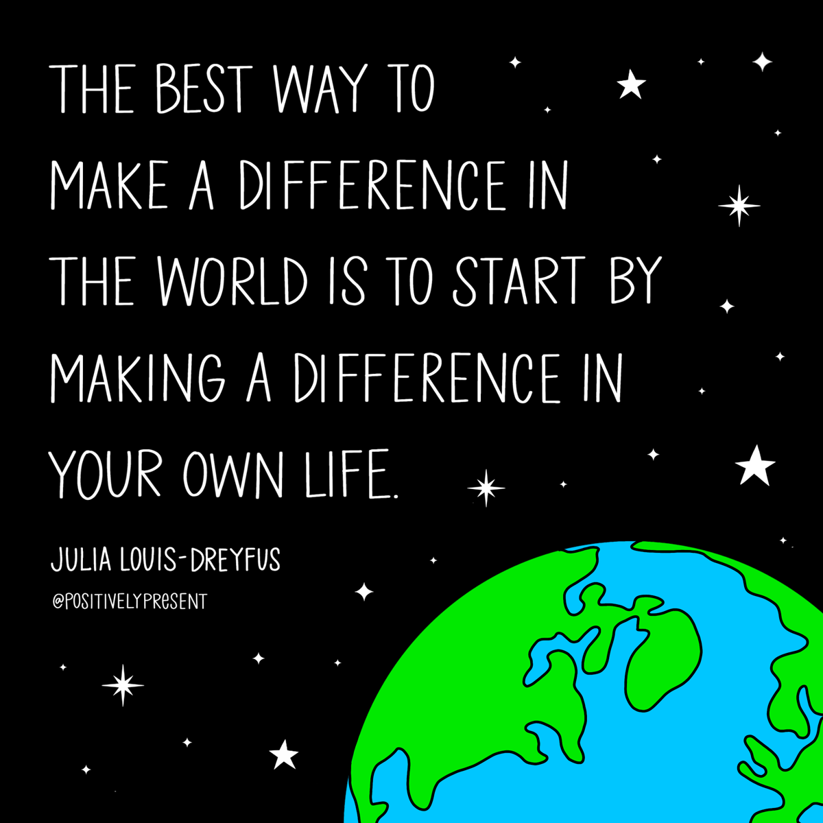 earth on black starry sky with make a difference in the world quote.
