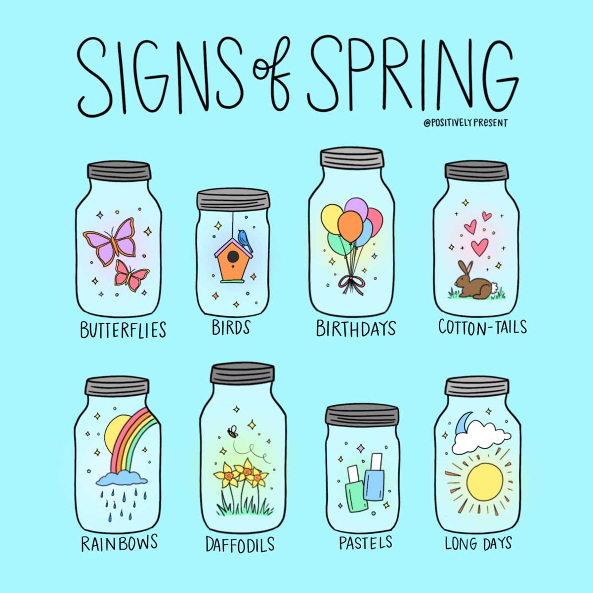signs of spring drawings in jars.