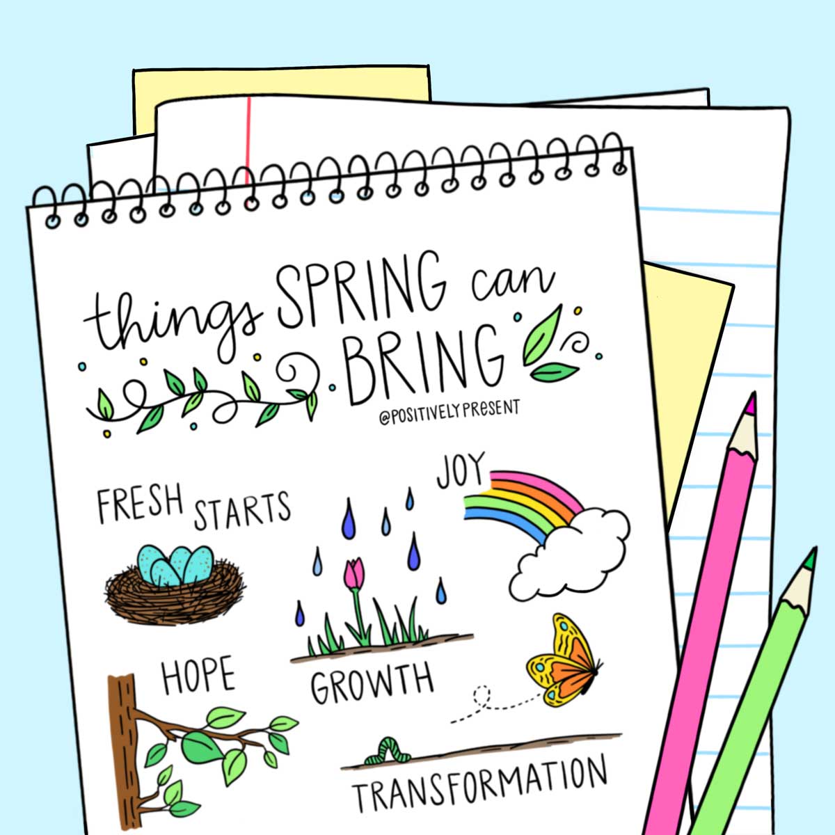 spring brings fresh starts hope joy drawings.