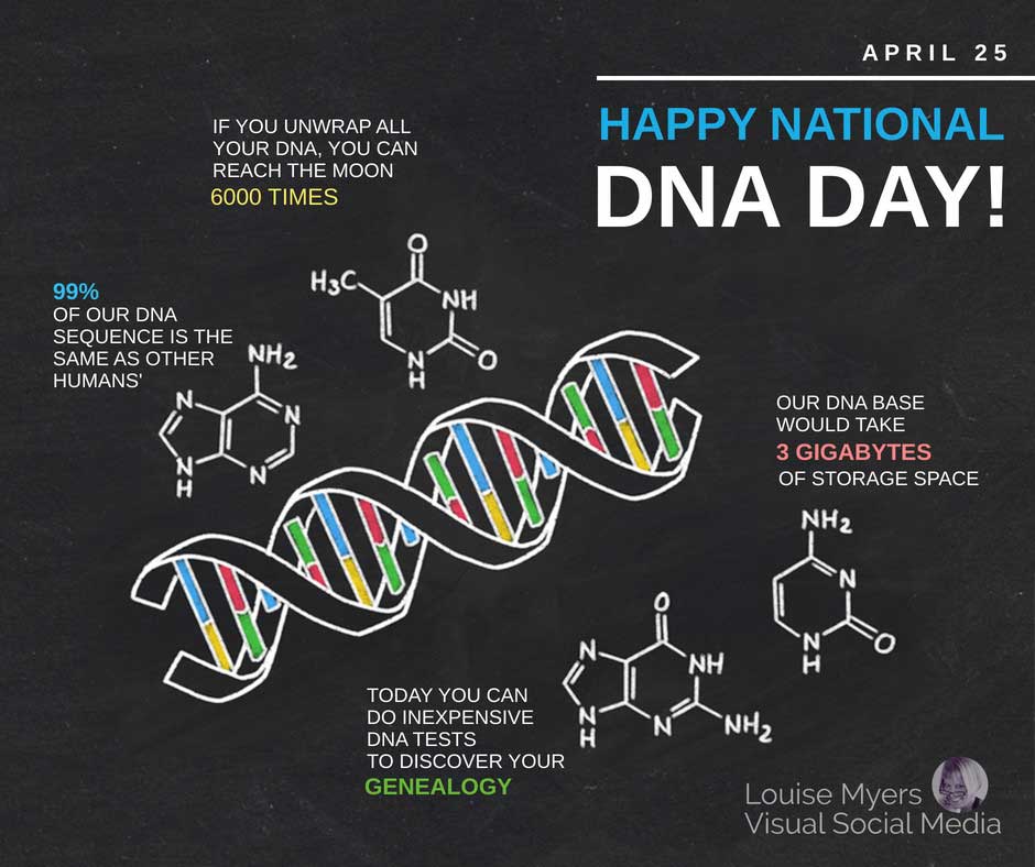 illustration of dna strands says Happy National DNA Day.