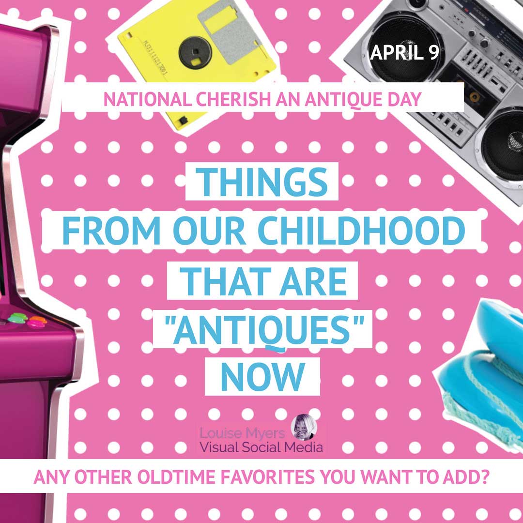boom box, floppy disk and yoyo for cherish an antique day on april 9.