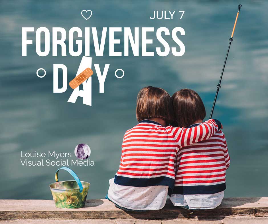two kids hugging with white text Forgiveness Day.