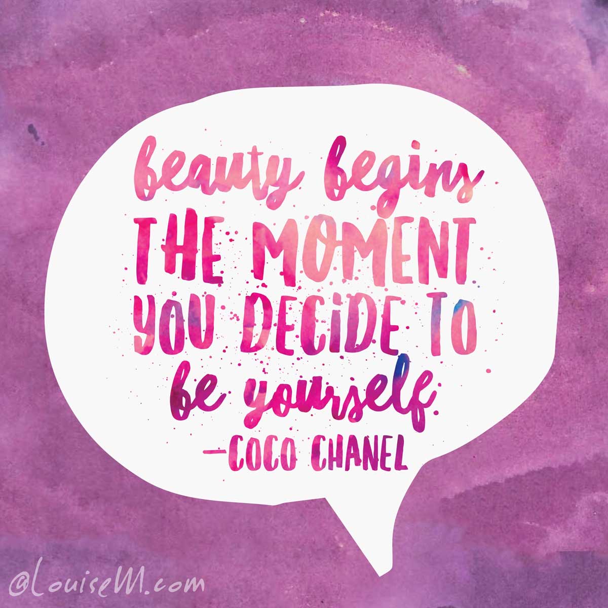 purple painted background with coco chanel quote on being yourself.