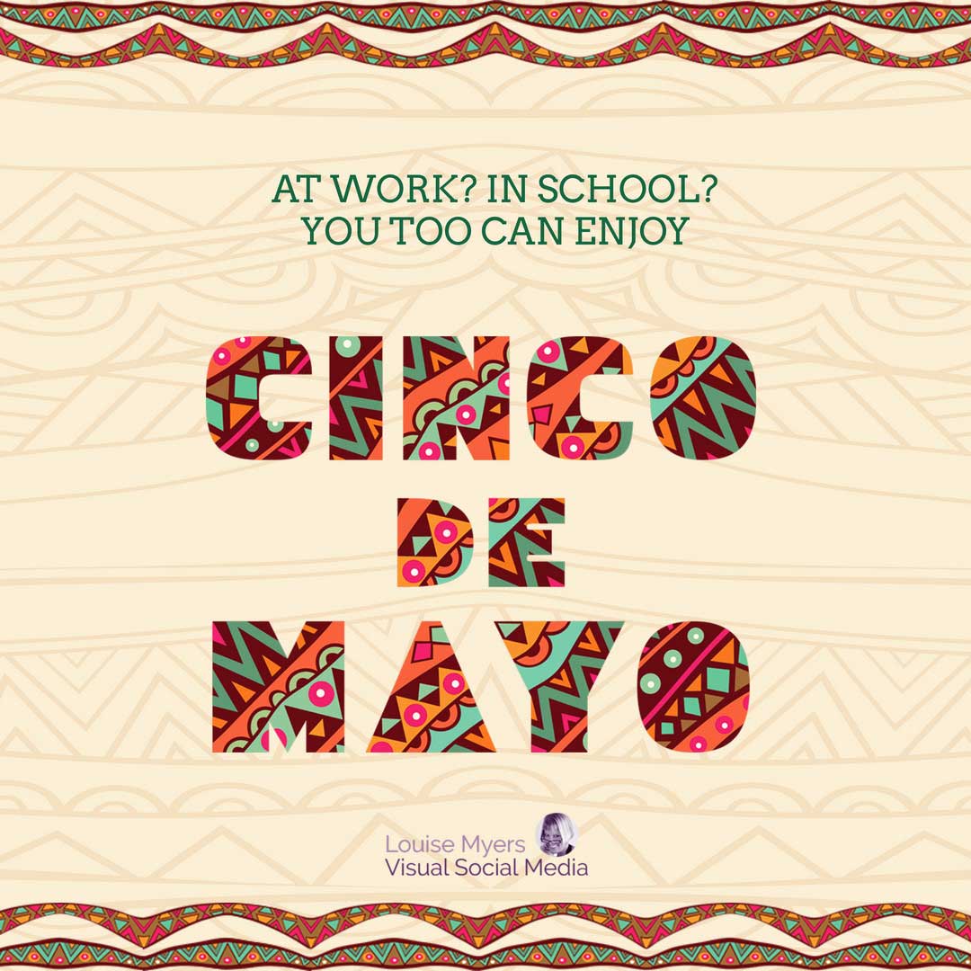 words Cinco de Mayo cut out of folk pattern on textured background.