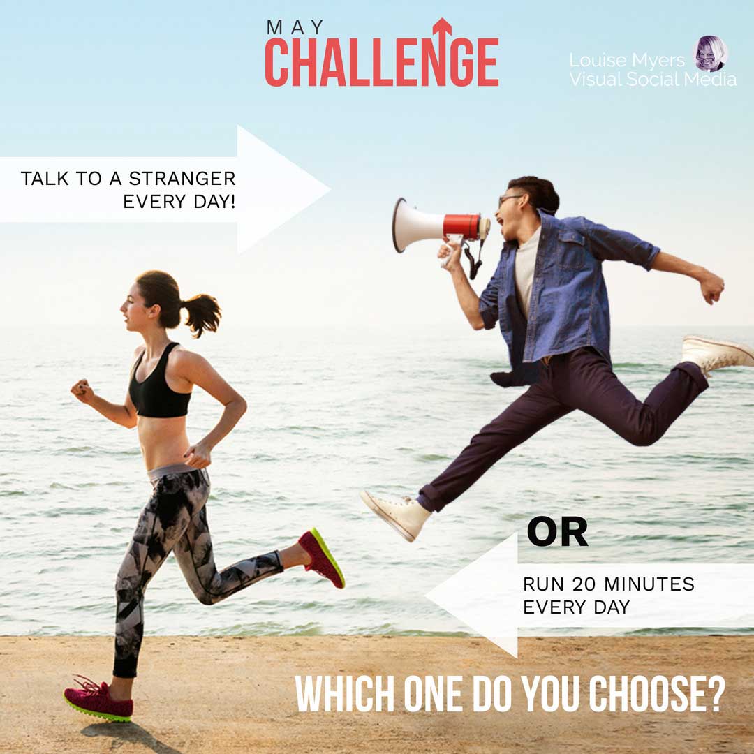 woman running and guy jumping says may challenge which do you choose.