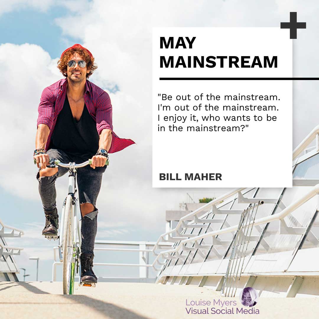 dude bicycling on boardwalk says may mainstream.