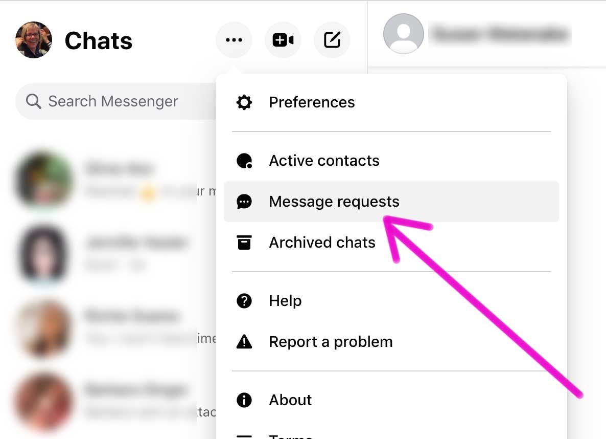 facebook message requests button to check for messages from non friends.
