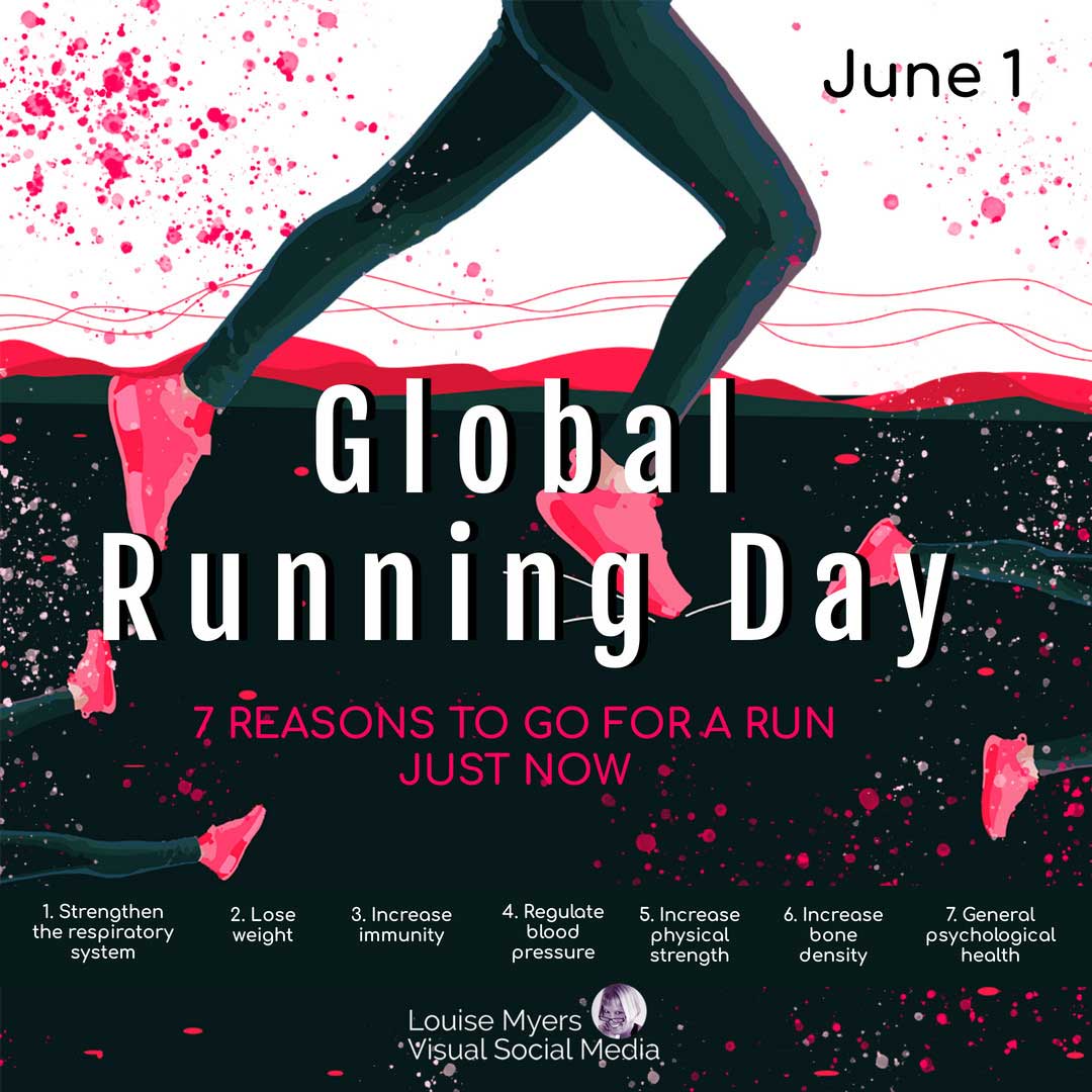 black legs with pink sneakers says Global Running Day June 1.