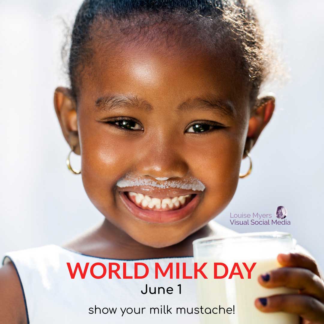 cute girl with milk mustache says World Milk Day is June 1.