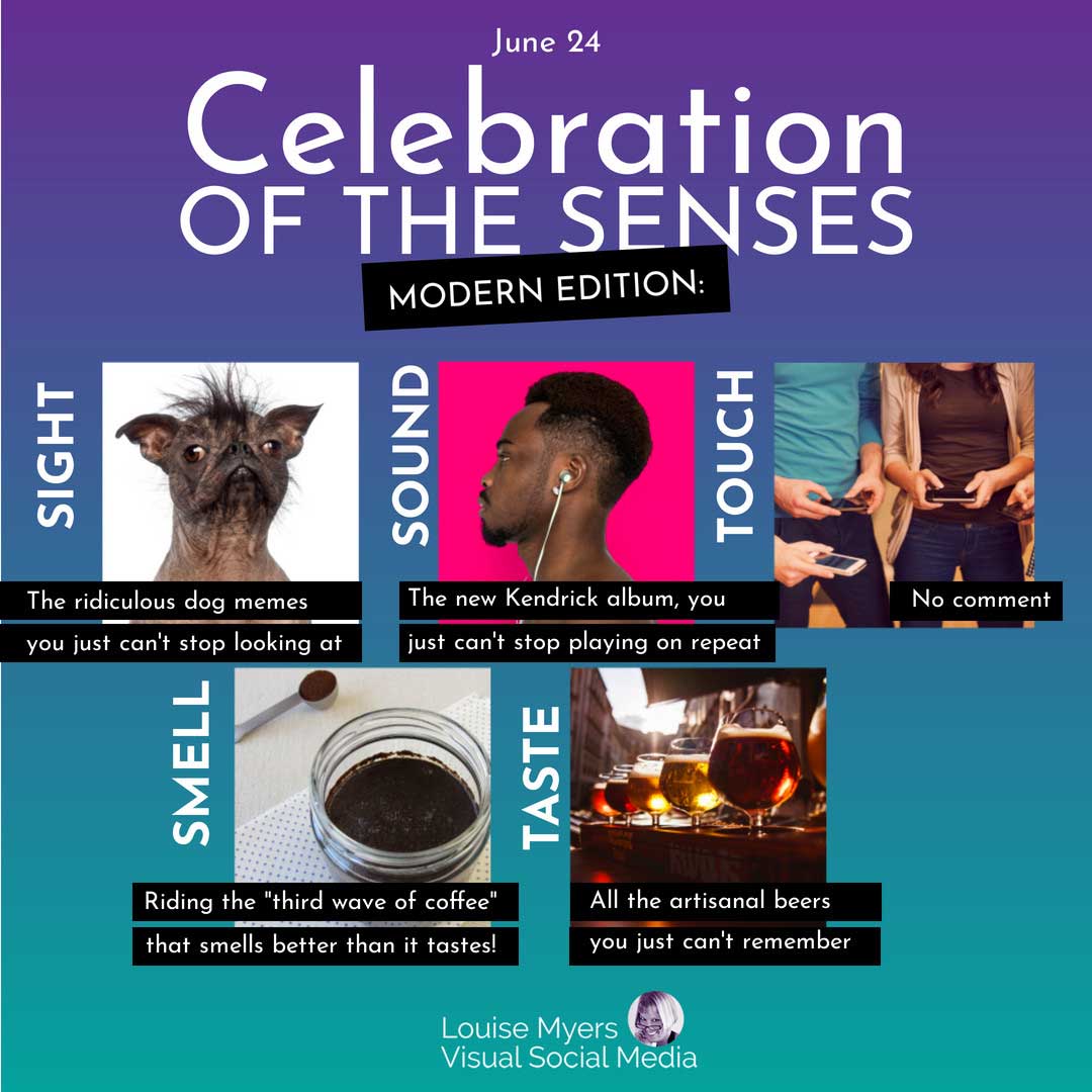 blue gradient shows photos of the different senses for Celebration of the Senses Day.