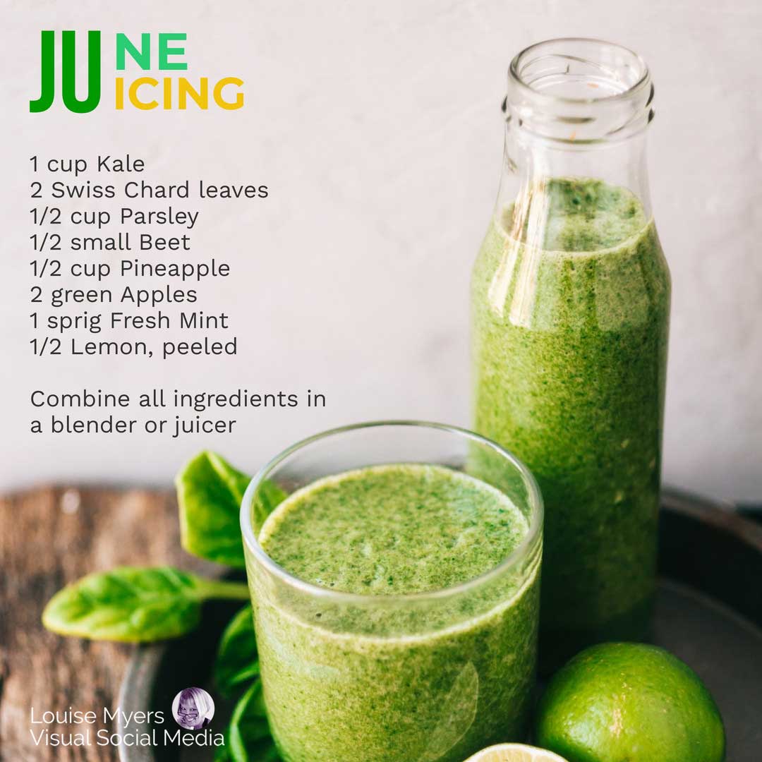 green smoothie with limes and mint says june juicing with recipe.