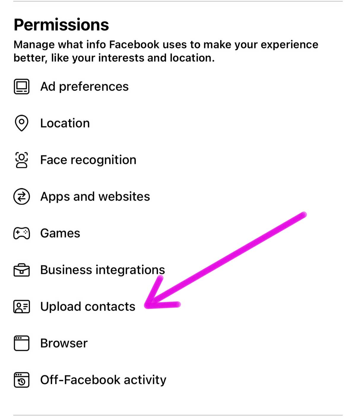 where to upload contacts in facebook app.