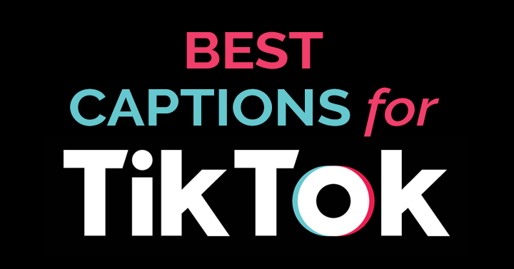 black banner image says best captions for tiktok in aqua and fuchsia glitched letters.