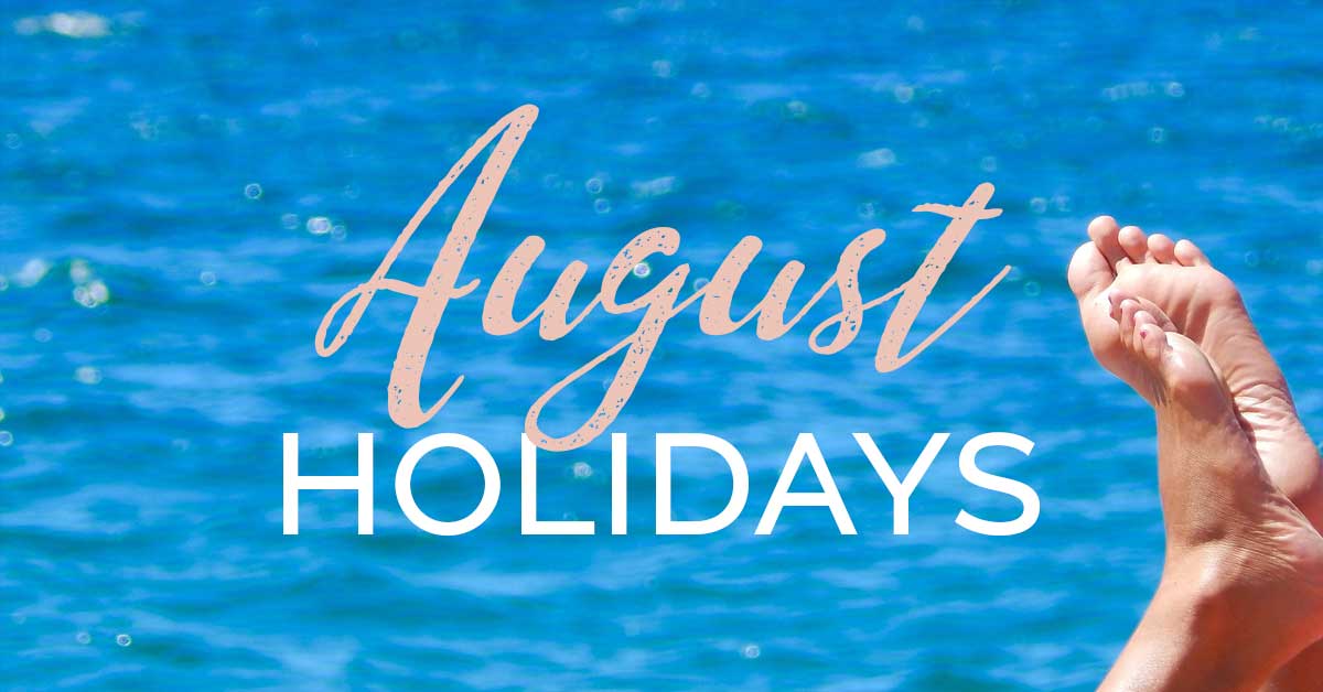 feet diving into ocean has script saying august holidays.