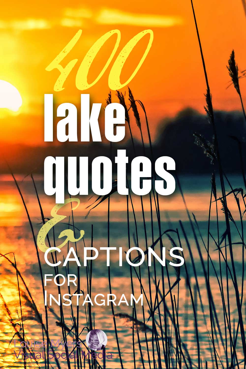 orange sunset on lake with text 400 lake quotes and captions for instagram.