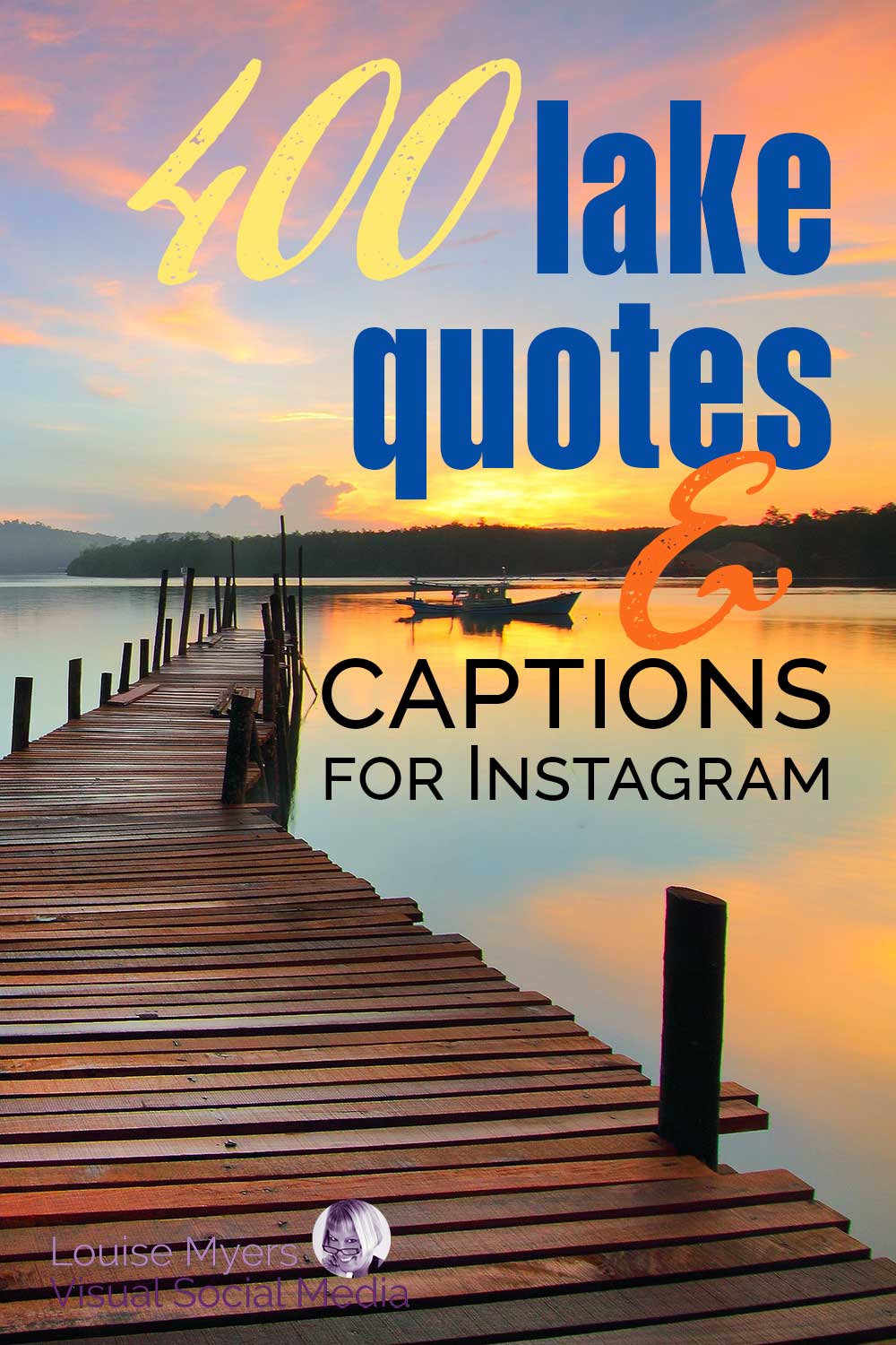 sunset over dock on lake says 400 lake quotes and captions for instagram.