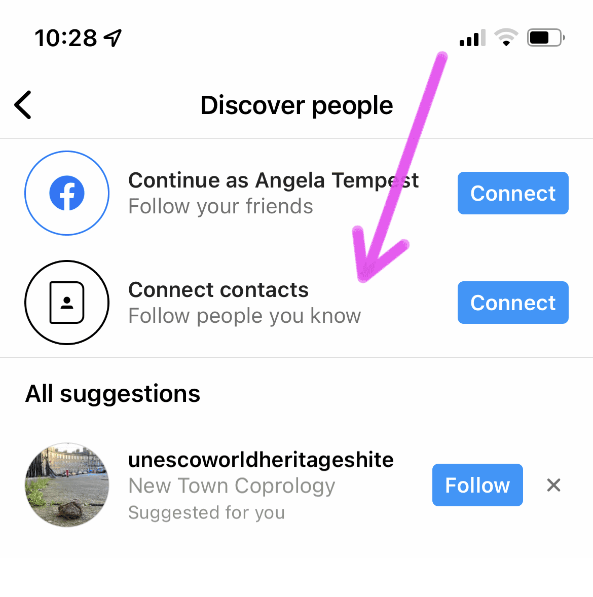 blue connect button under connect contacts.