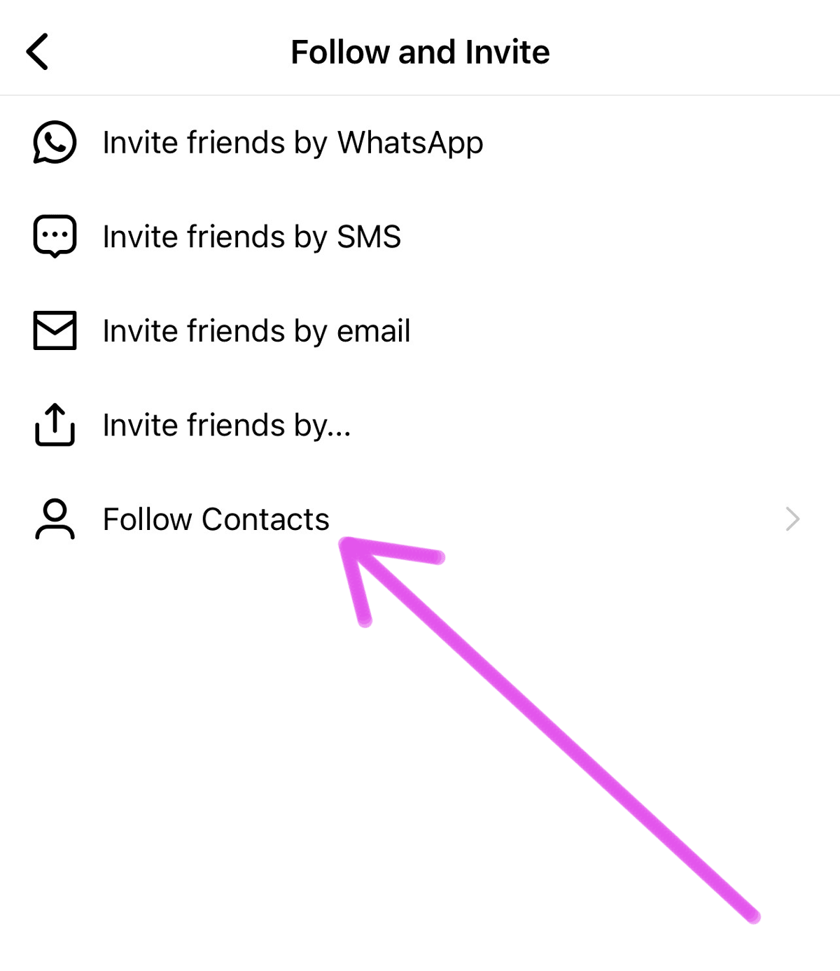 choose Follow Contacts under follow and invite on IG.