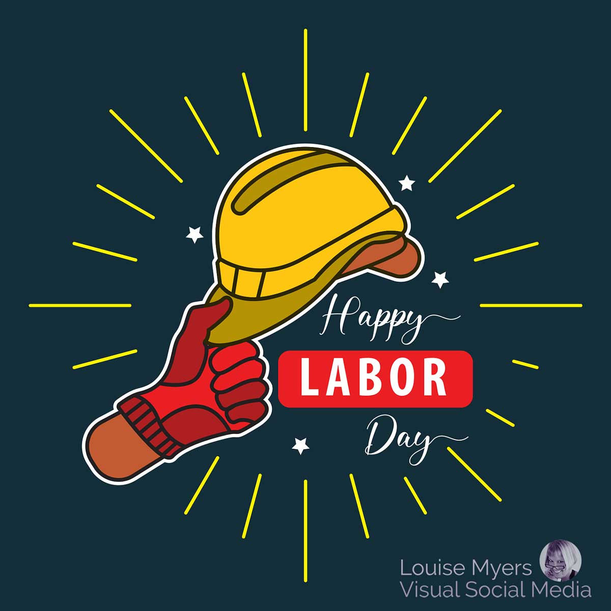 drawing of construction worker hat and glove says happy labor day.