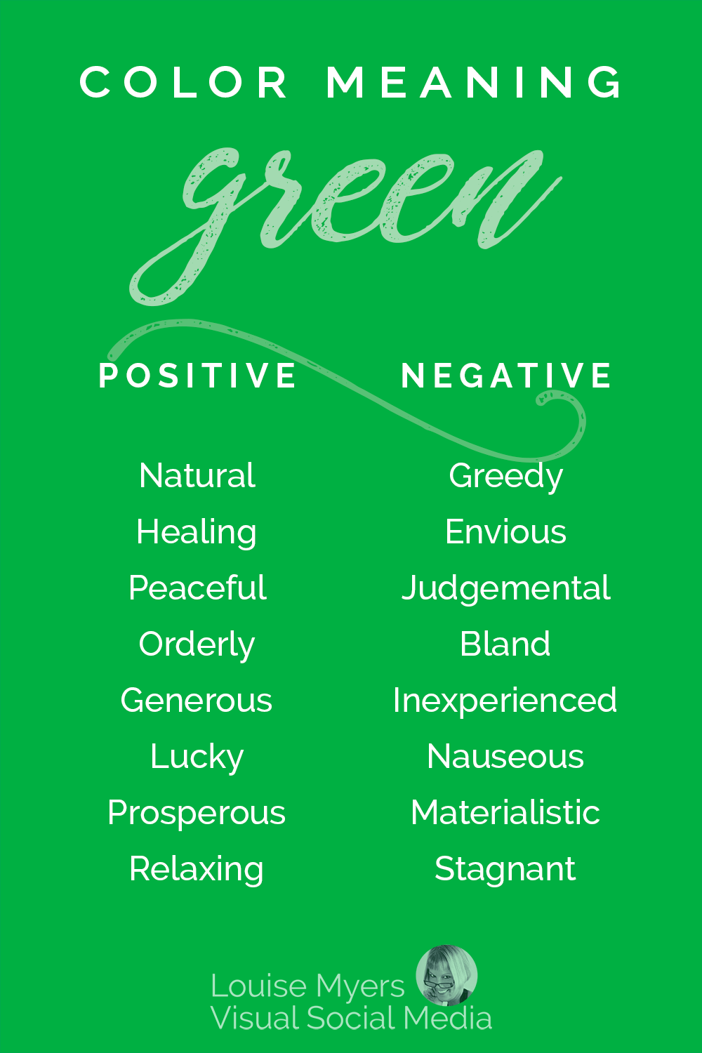 green graphic lists its color meanings both positive and negative.