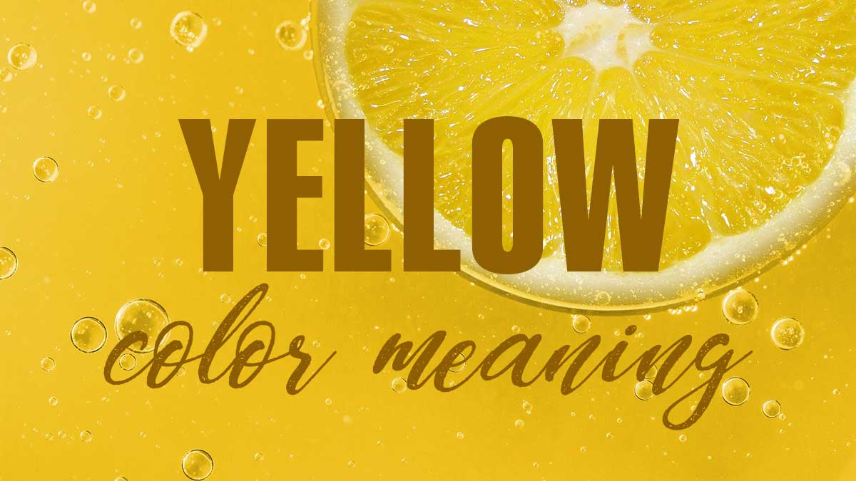 lemon slice in bubbly yellow liquid has brown words, yellow color meaning.
