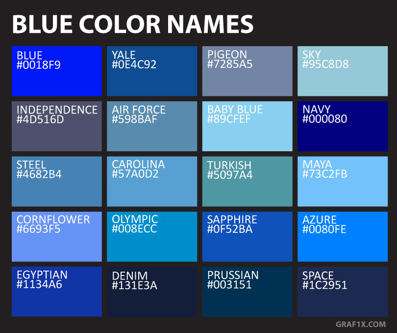 Top 20 Blue Hex Codes For Brilliant To Baby Blues LouiseM   Blue Color Codeschart 