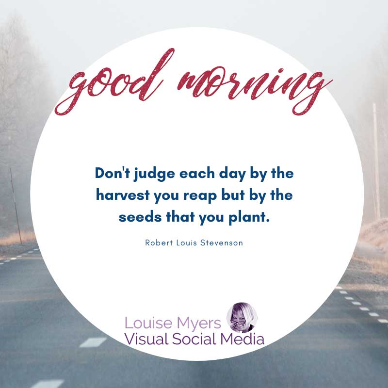 quote graphic says good morning, don't judge each day by the harvest you reap but by the seeds you plant.