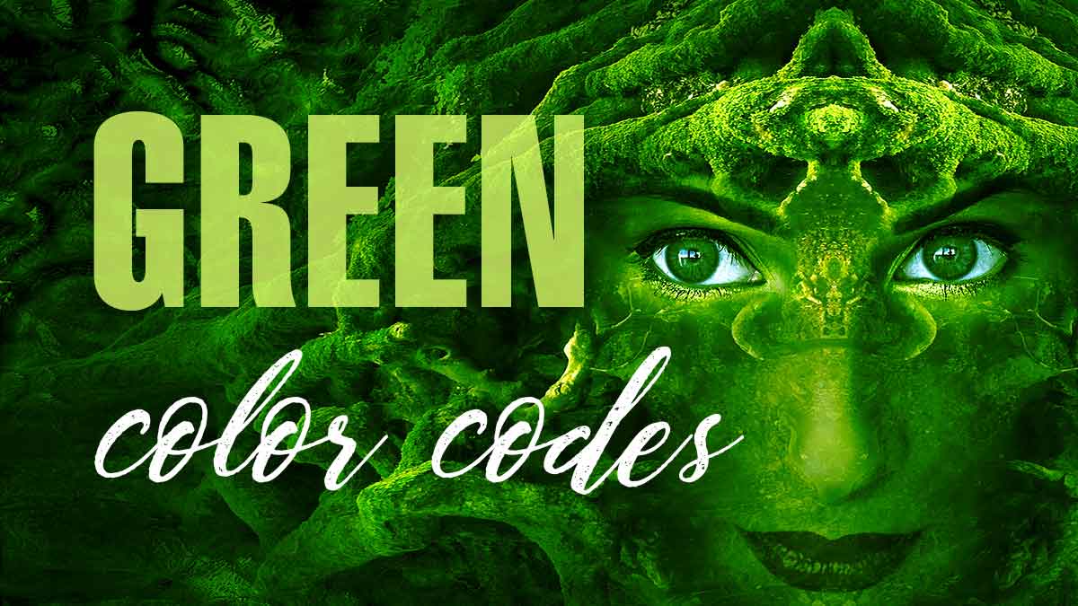 closeup of fantastical woman's face made of green hills and shrubs says green color codes.