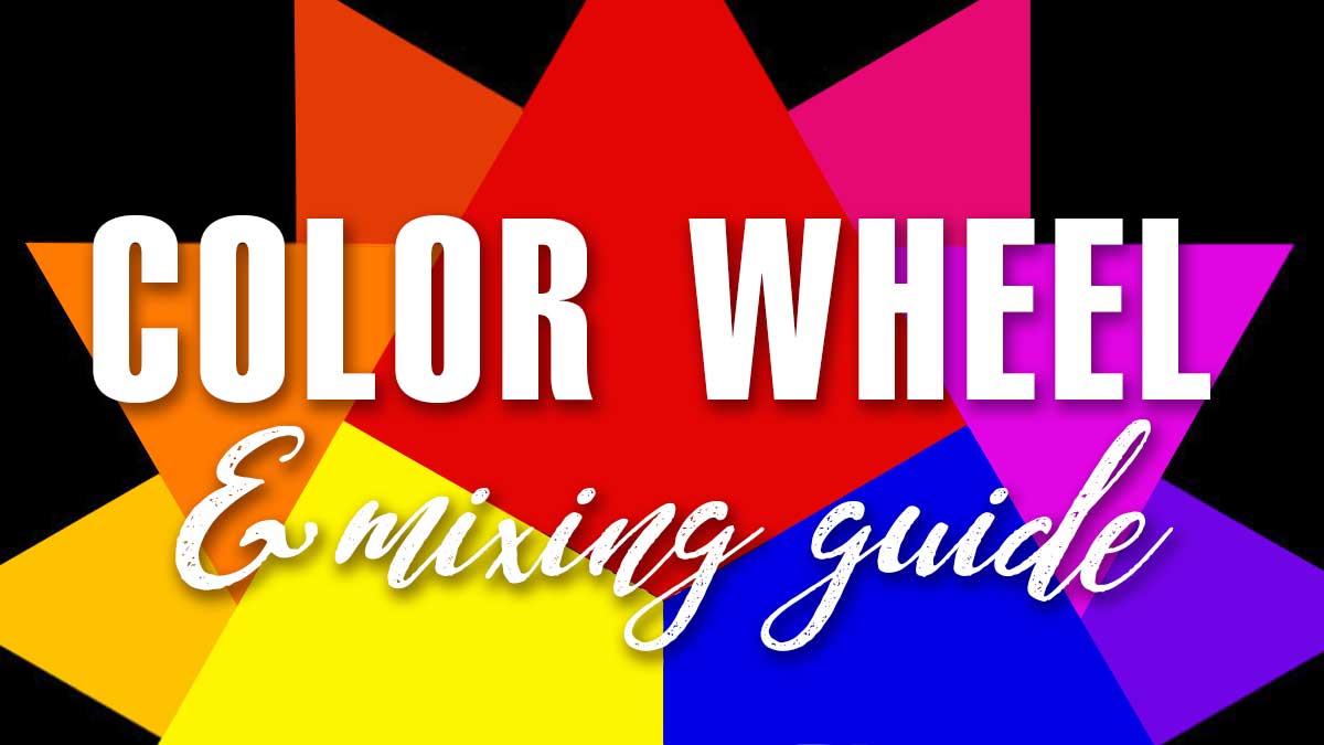starburst shaped color wheel with script saying mixing guide.