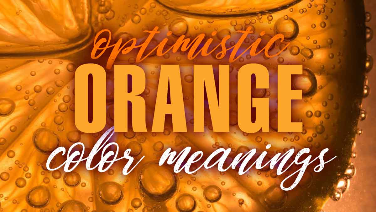 macro closeup of orange slice in bubbly beverage has text, optimistic orange color meanings.