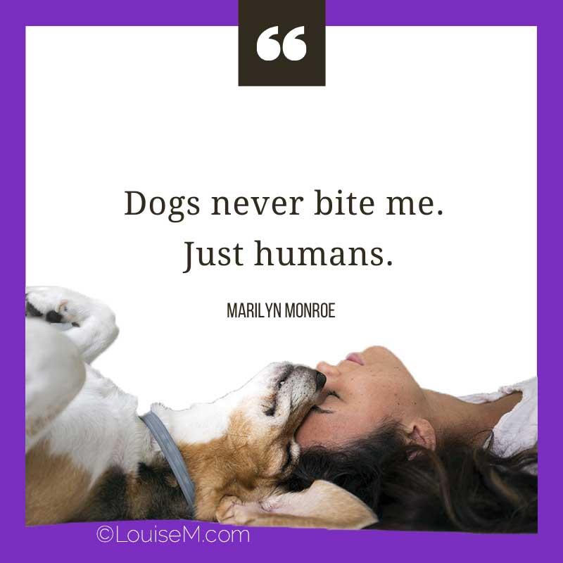 dog lady with quote, Dogs never bite me, Just humans.